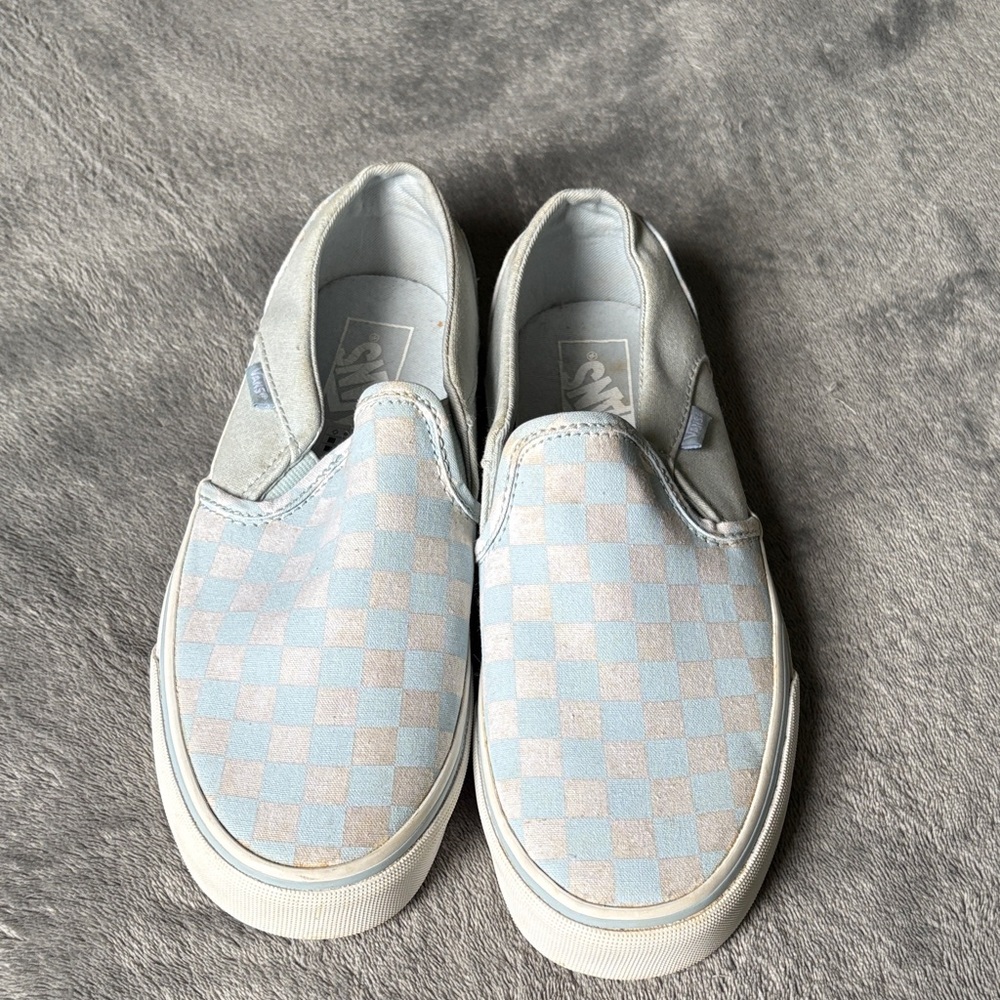 Vans Light Blue and White Checkered Sneakers